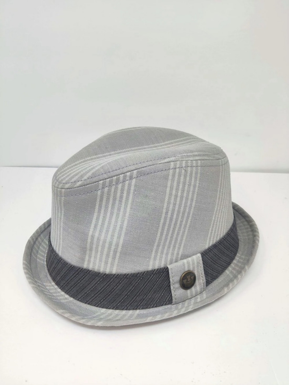 GOORIN BROS XL Andrew Fedora Men's Hat Gray Cotton Linen Colorful Plaid Inside